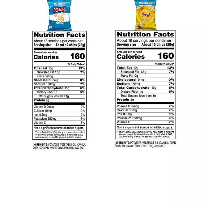 Lay's Classic & Ruffles Original Chips (2 Large Bags, 15.625 oz ea)