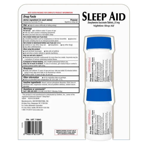 Kirkland Signature Nighttime Sleep Aid, Compare to Unisom Sleeptabs, 192 Count
