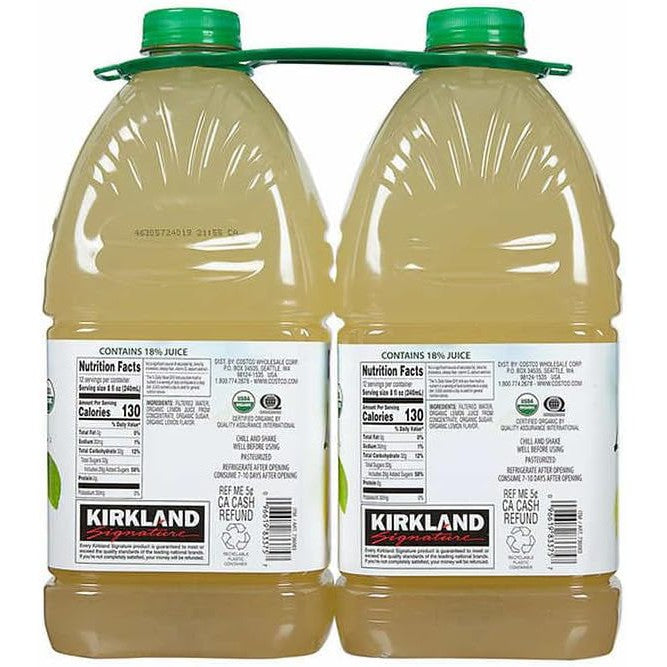 Kirkland Signature Organic Lemonade (2 Pack, 96 fl oz Bottles Ea) - Refreshing, USDA Organic, 18% Juice