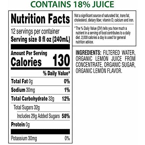 Kirkland Signature Organic Lemonade (2 Pack, 96 fl oz Bottles Ea) - Refreshing, USDA Organic, 18% Juice