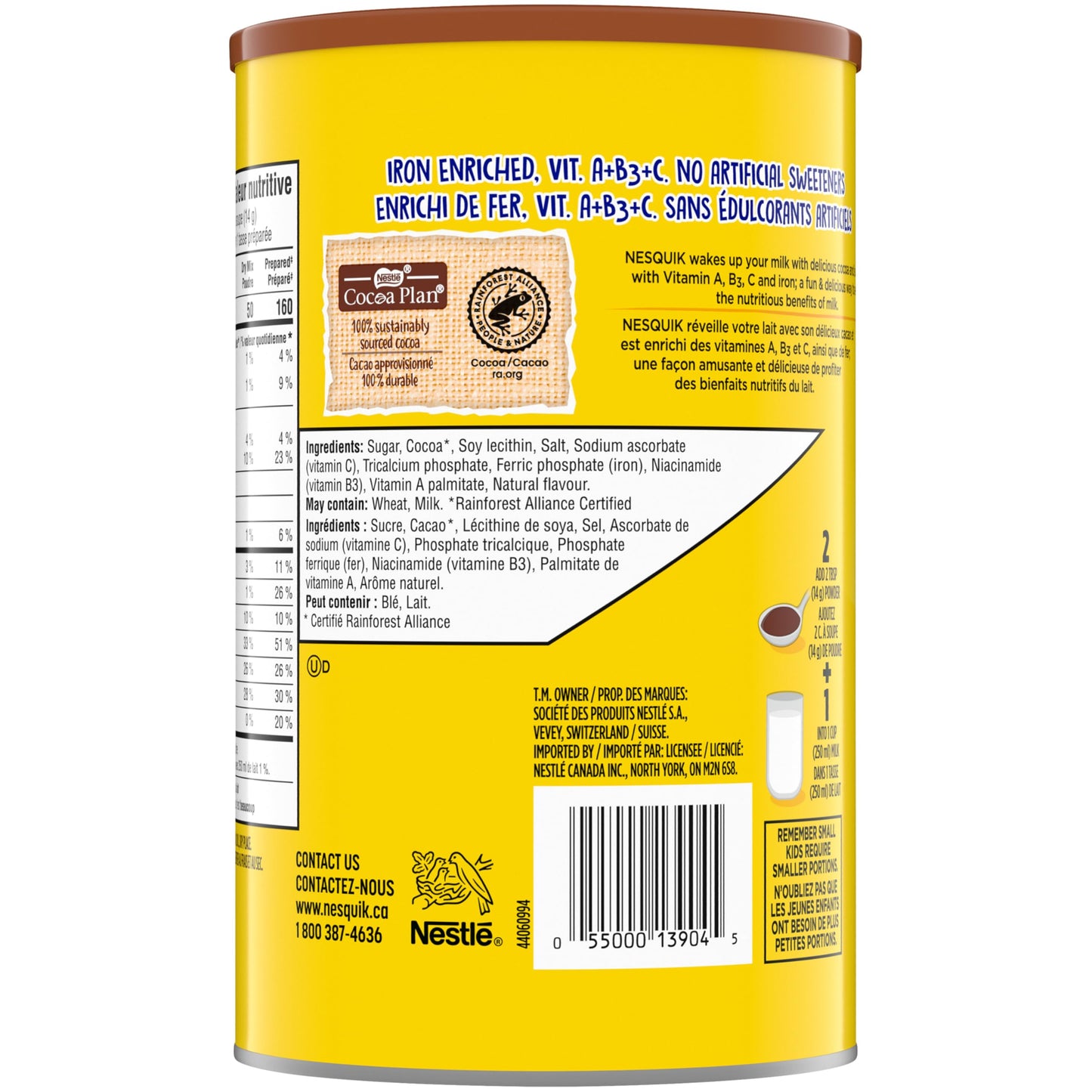 Nesquik Less Sugar Chocolate Milk Powder (19oz Canister)