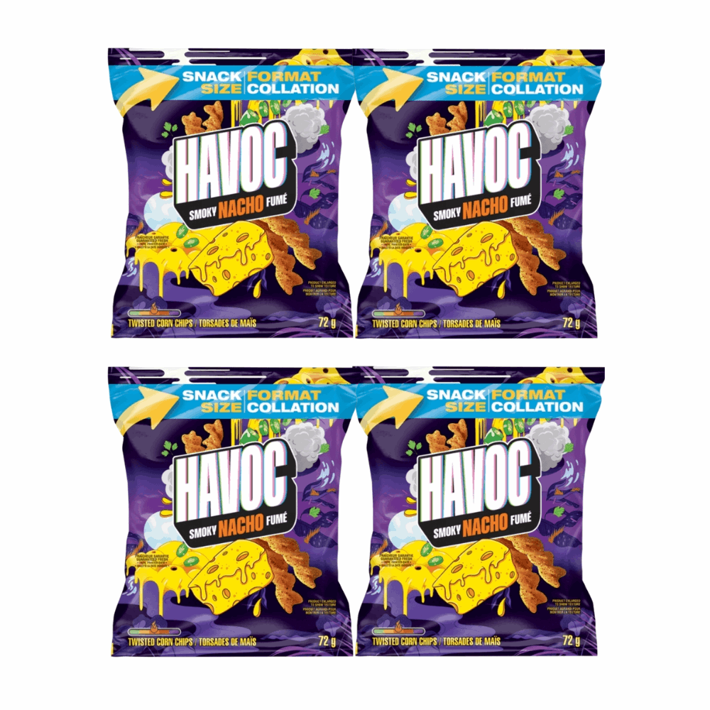 Havoc Smoky Nacho Rolled Tortilla Chips - Bold Flavor 4 Pack (72g Bags)