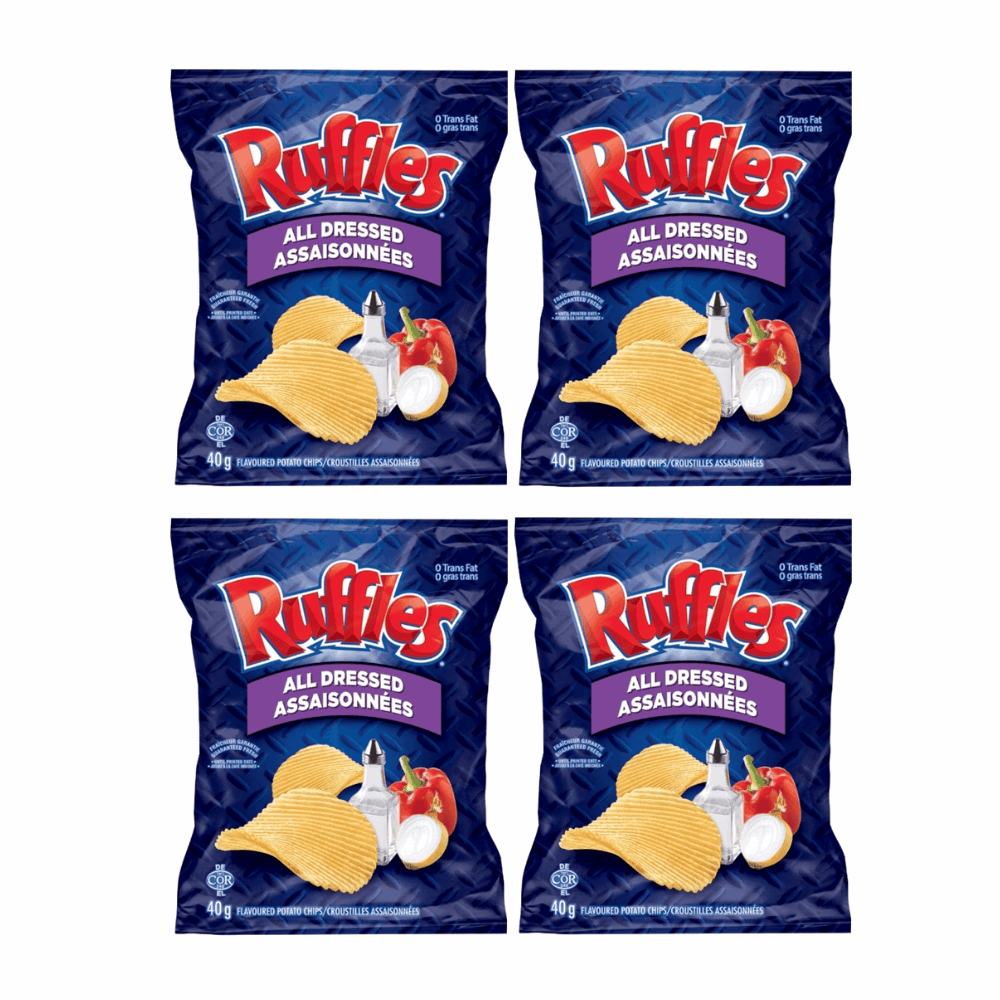 Ruffles All Dressed Flavor Ridged Chips - Unique Tangy & Savory 4 Pack (40g)