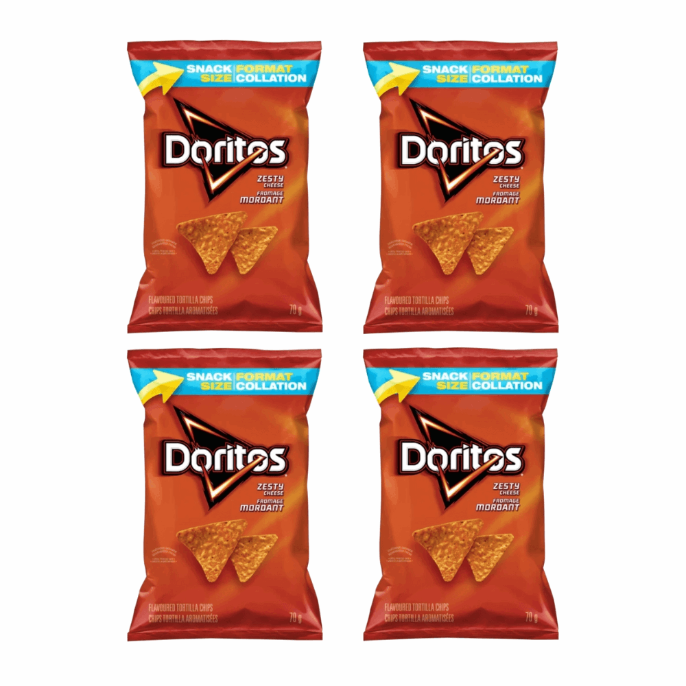 Doritos Zesty Cheese Flavored Tortilla Chips - 4 Pack (70g / ~2.5 oz Snack Bags)