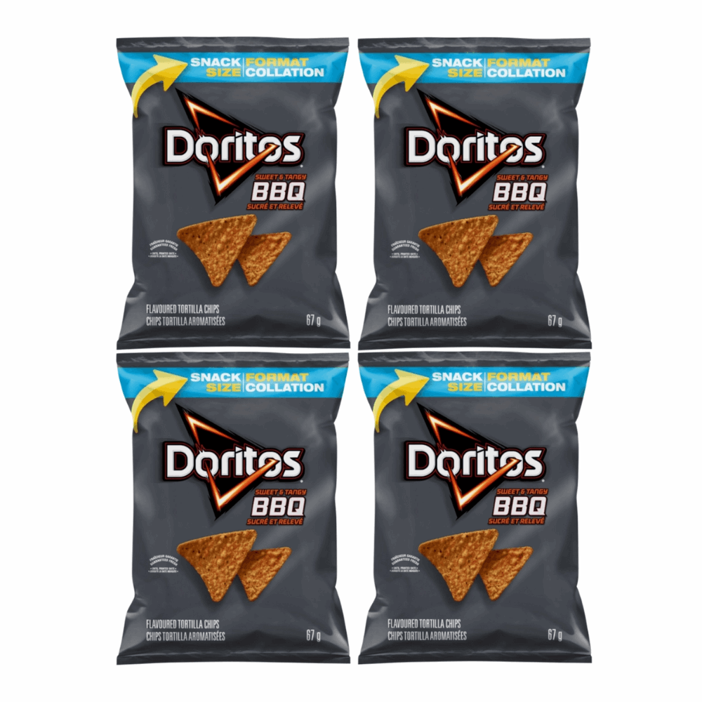 Doritos Sweet & Tangy BBQ Tortilla Chips - 4 Pack (67g / ~2.4 oz) Snack Bags