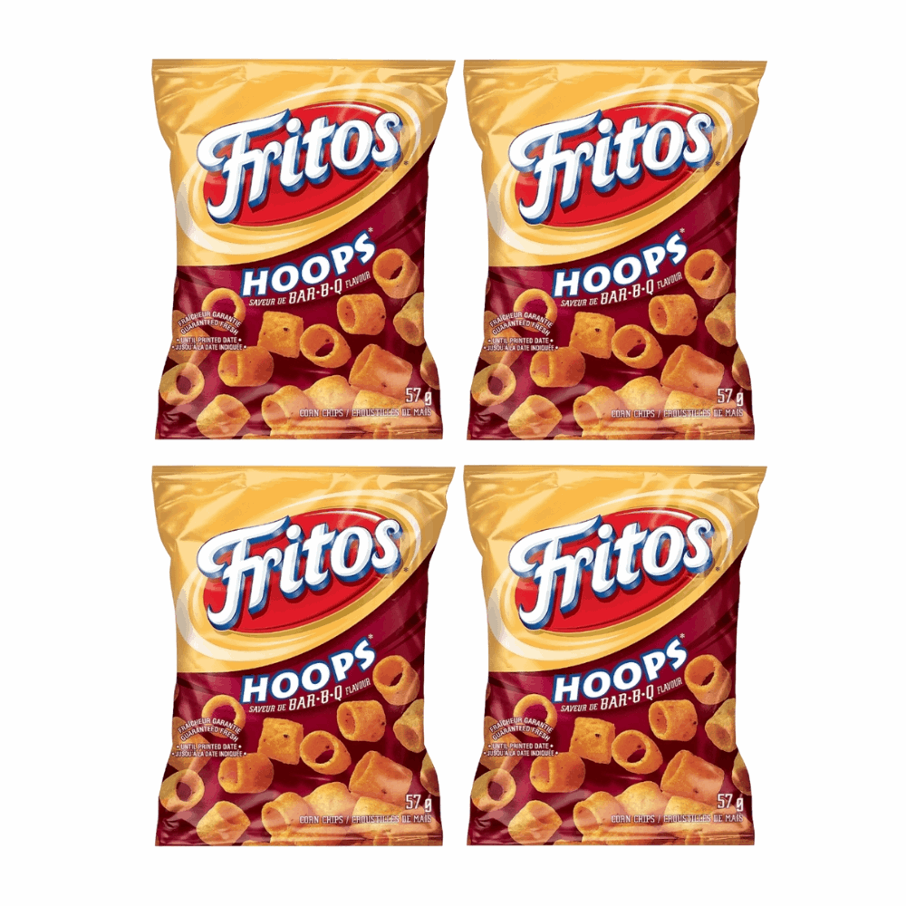 Fritos BBQ Hoops Corn Snacks - Smoky & Crunchy 4 Pack (57g Bags)