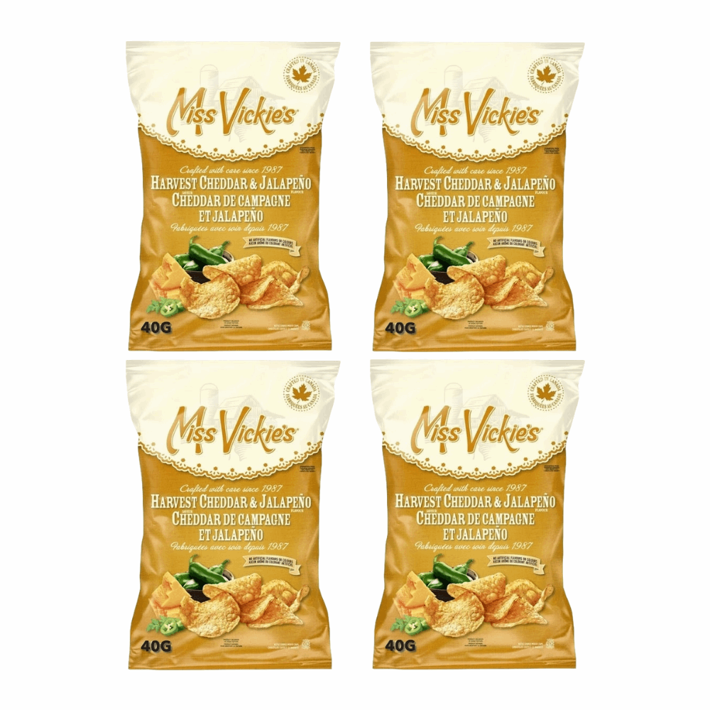 Miss Vickie's Cheddar & Jalapeño Kettle Cooked Chips - Spicy Cheesy 4 Pack (40g)