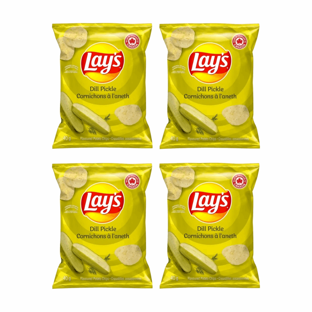 Lay's Dill Pickle Tangy Potato Chips - 4 Snack Pack (40g Bags)