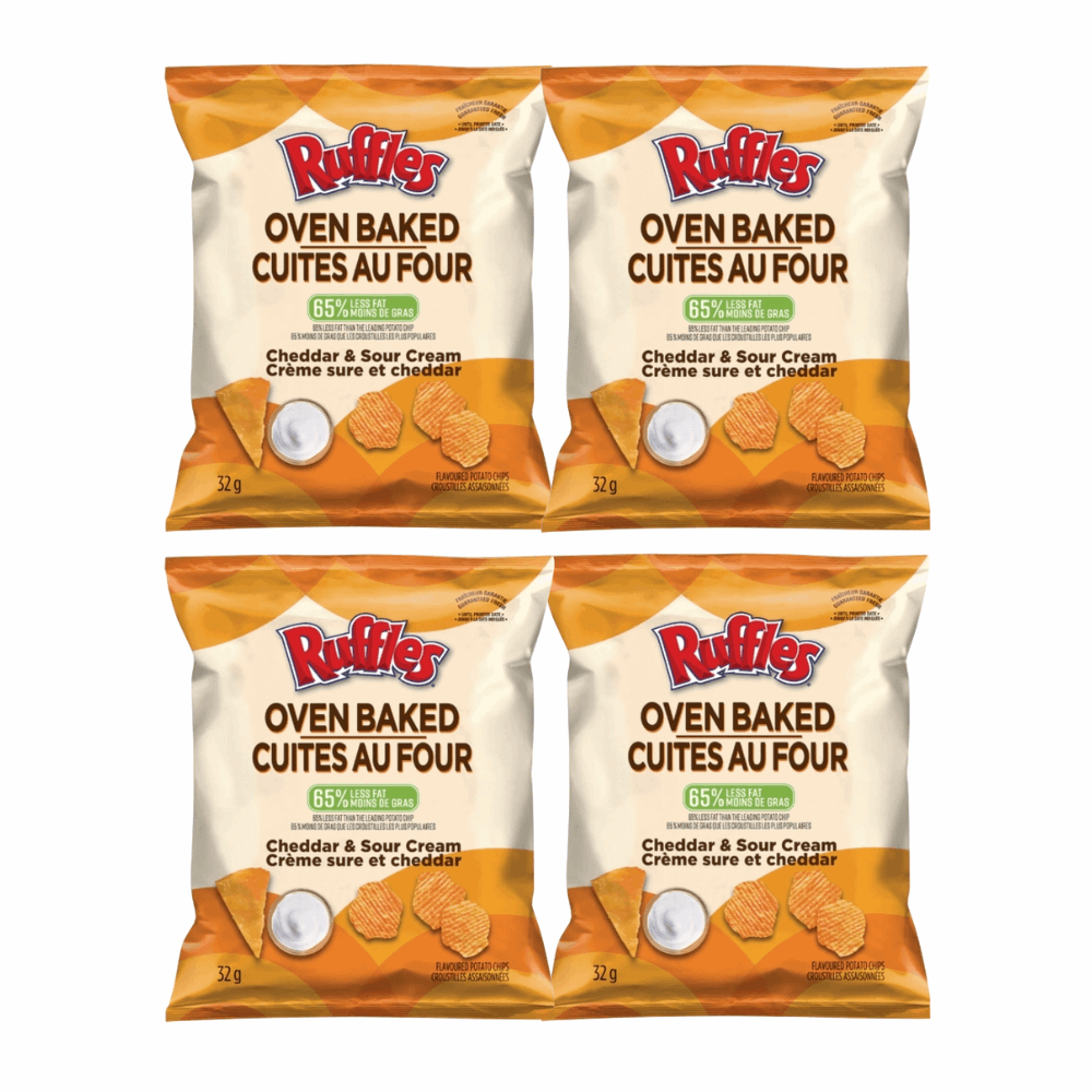 Baked Ruffles Cheddar & Sour Cream Ridged Potato Crisps - Less Fat, Gluten-Free (1.125 oz Bags, 4 Pack)