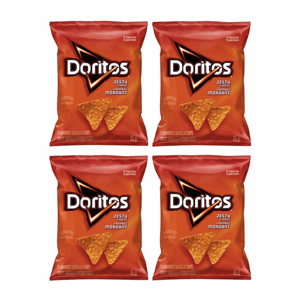 Doritos Zesty Cheese Flavored Tortilla Chips - Tangy 4 Pack (45g / ~1.6 oz)