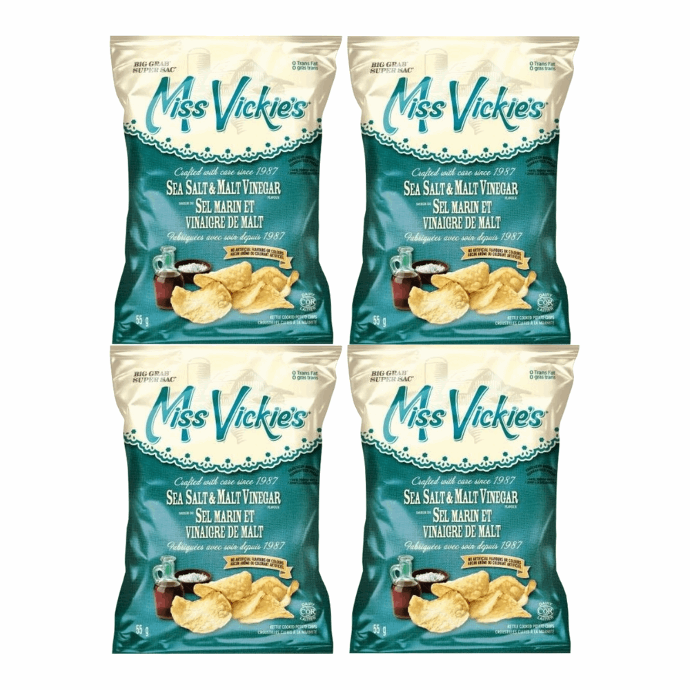 Miss Vickie's Sea Salt & Malt Vinegar Kettle Chips - 4 Snack Pack (55g Bags)
