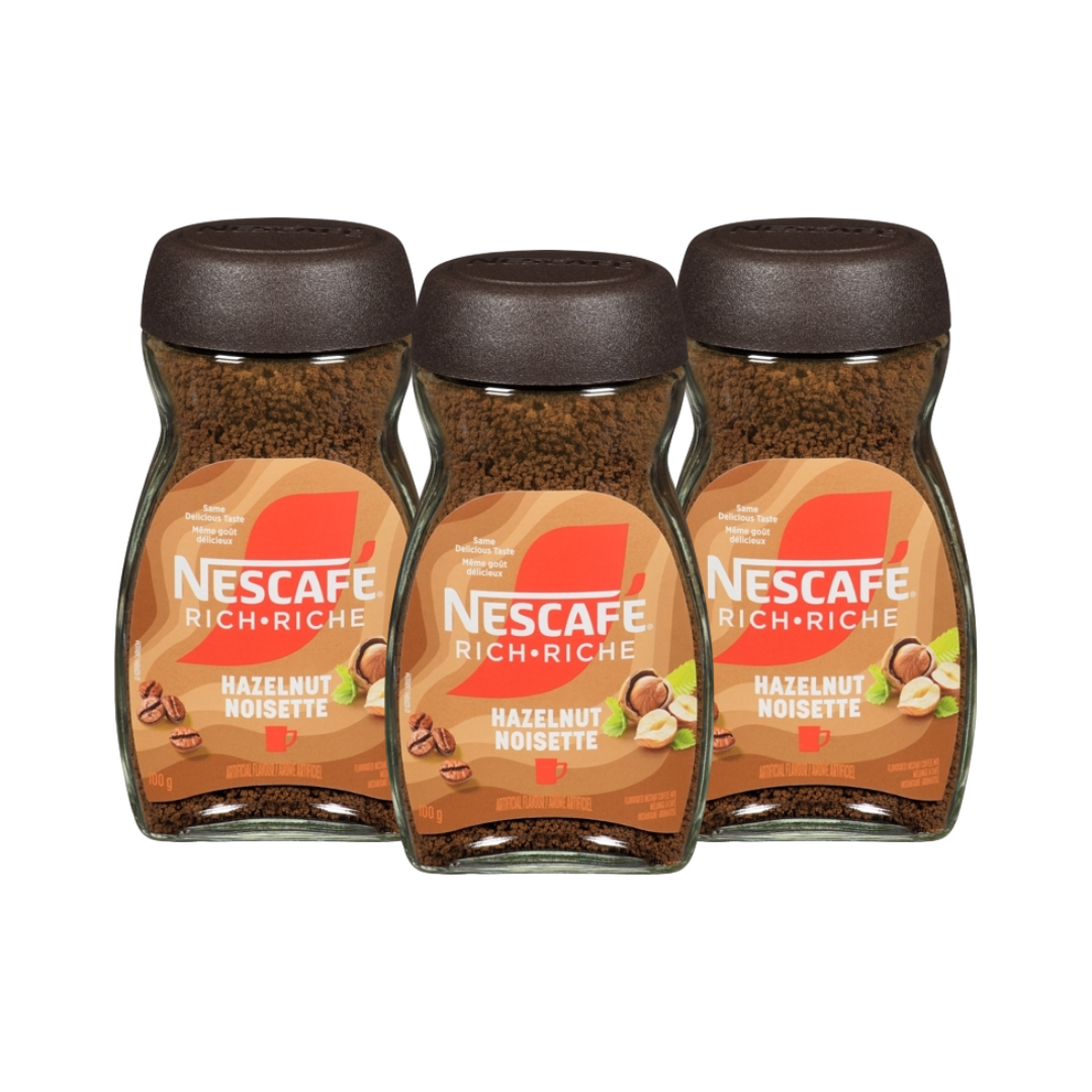 Nescafé Hazelnut Instant Coffee (3-Pack) – Rich Aroma, Smooth Flavor, Quick & Delicious Brew, 10.56 oz Total