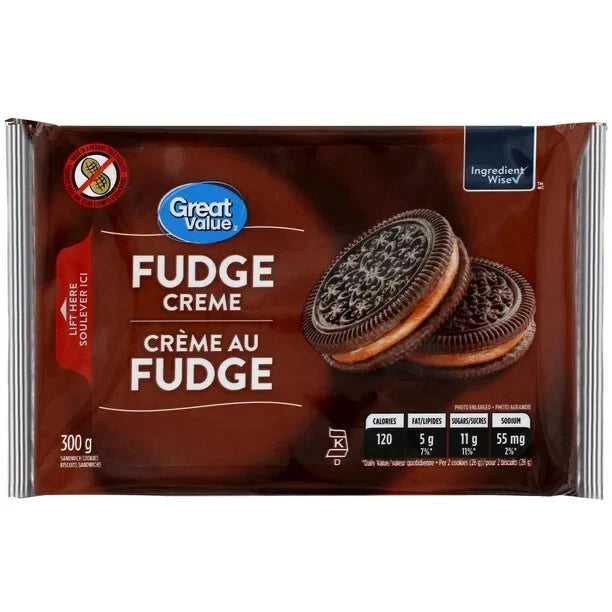 Great Value Fudge Creme Cookies, 300g/10.6 oz