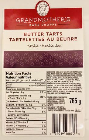Grandmother's Bake Shoppe Raisin Butter Tarts, 765g