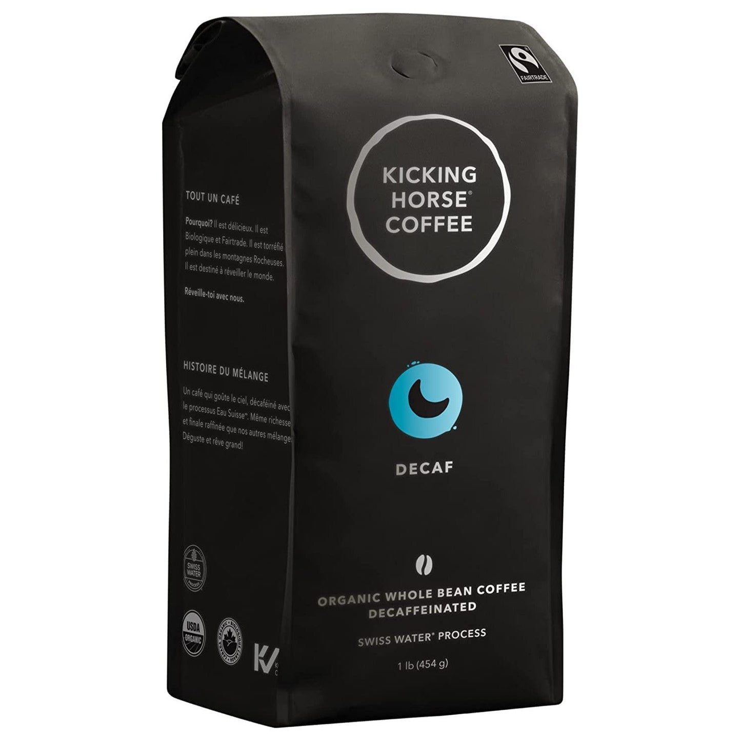 Kicking Horse Organic Decaf Coffee | Swiss Water Process, Dark Roast Whole Bean (1 lb Bag) | Fairtrade
