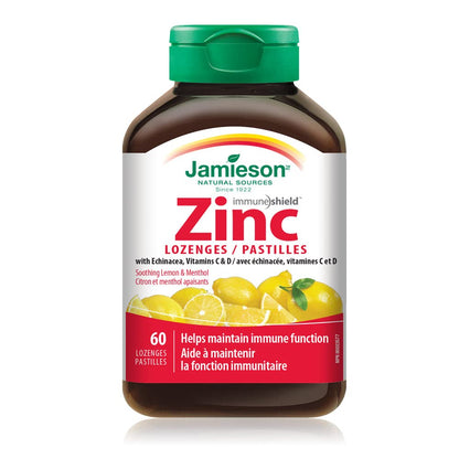 Jamieson Zinc Lozenges Soothing Lemon and Menthol Flavour, 60 Count