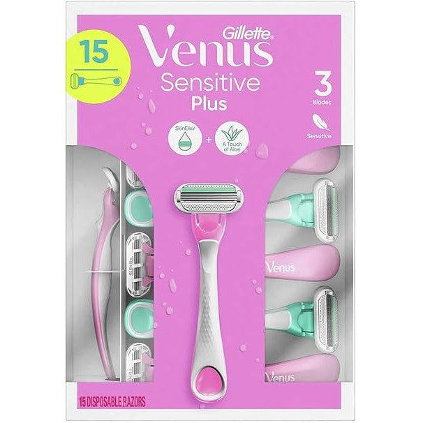 Gillette Venus Sensitive Plus Women's Disposable Razors, 15 Count