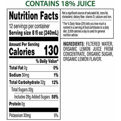 Kirkland Signature Organic Lemonade (2 Pack, 96 fl oz Bottles Ea) - Refreshing, USDA Organic, 18% Juice