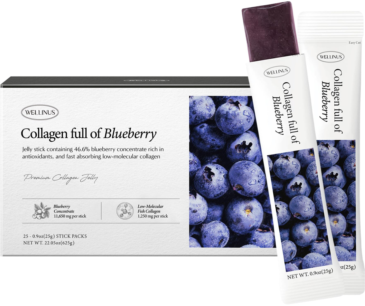 WELLINUS Korean Beauty Blueberry Collagen Jelly Sticks - 25 Packs