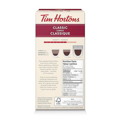 Tim Hortons Classic Lungo Coffee Capsules – 10ct Nespresso Original Line Compatible | Rich Dark Roast for an Elegant, Extended Brew