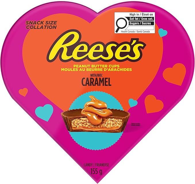 REESE'S Caramel Snack Size Heart Box, Valentine's Day Chocolate Candy Gift,155g