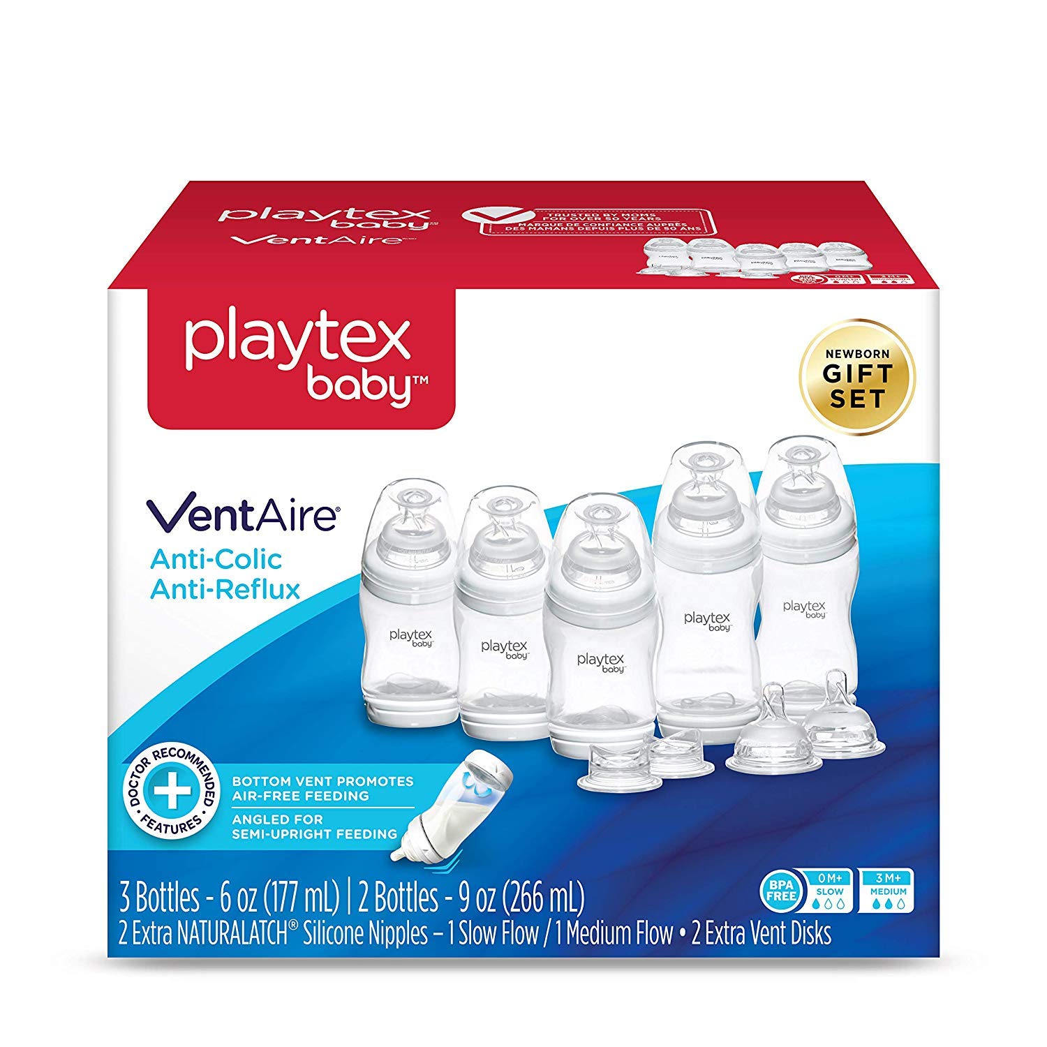 Playtex Baby VentAire Anti-Colic Bottle Gift Set – BPA Free, Reduces Gas & Spit-Up