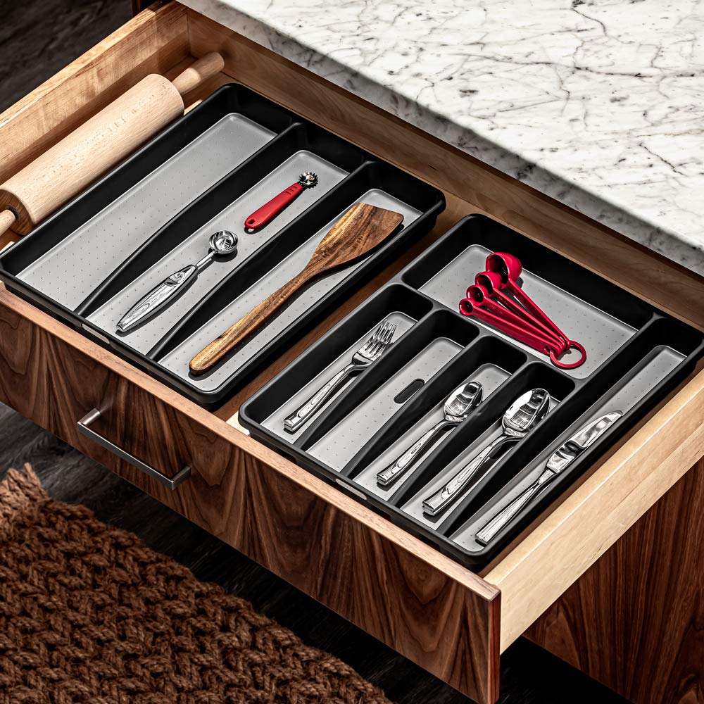 madesmart Large Utensil Tray & Kitchen Drawer Organizer | 3-Compartment, Non-Slip, BPA-Free (Granite)