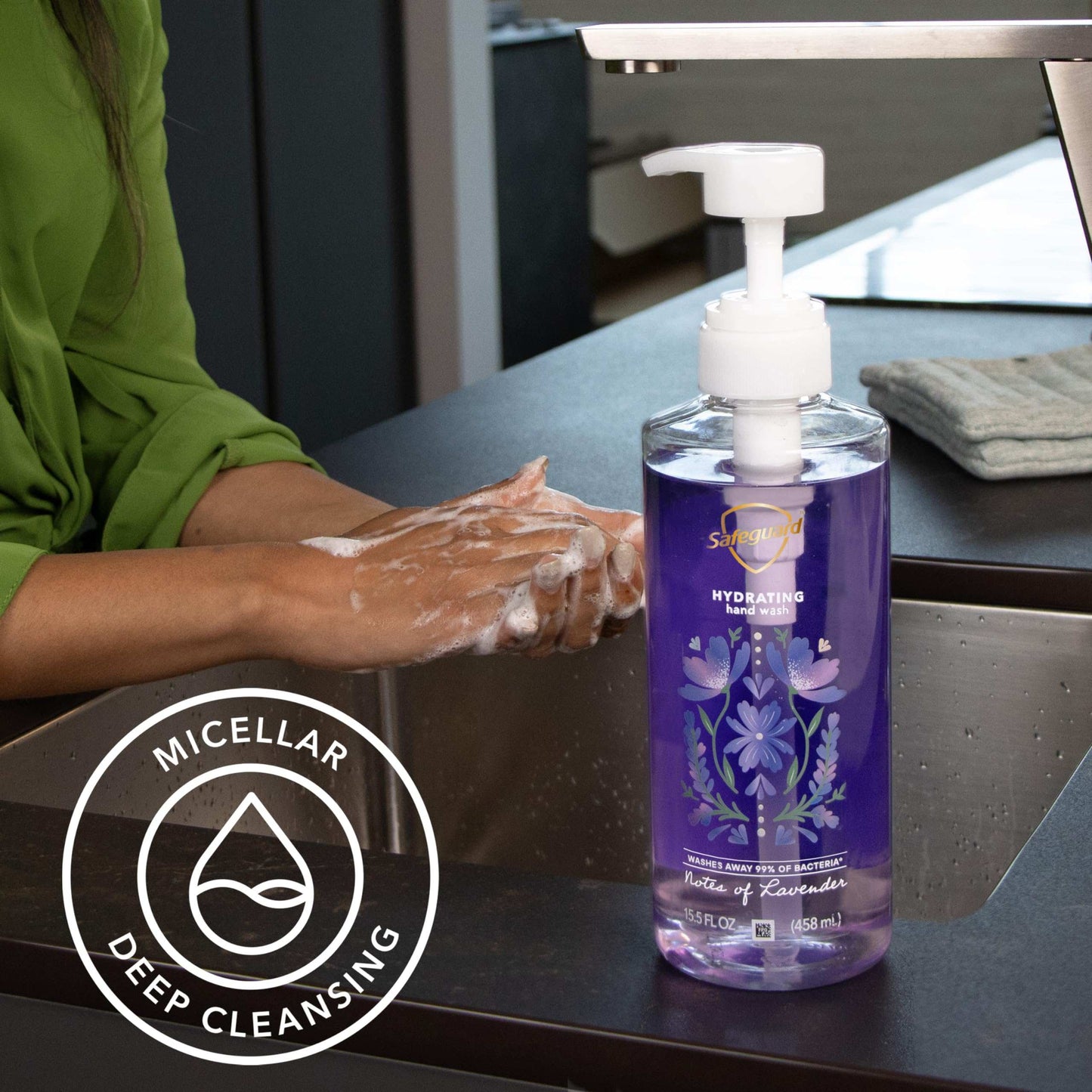 Safeguard Hydrating Liquid Hand Soap, Calming Lavender (4-Pack, 15.5 oz) - Washes Away Bacteria