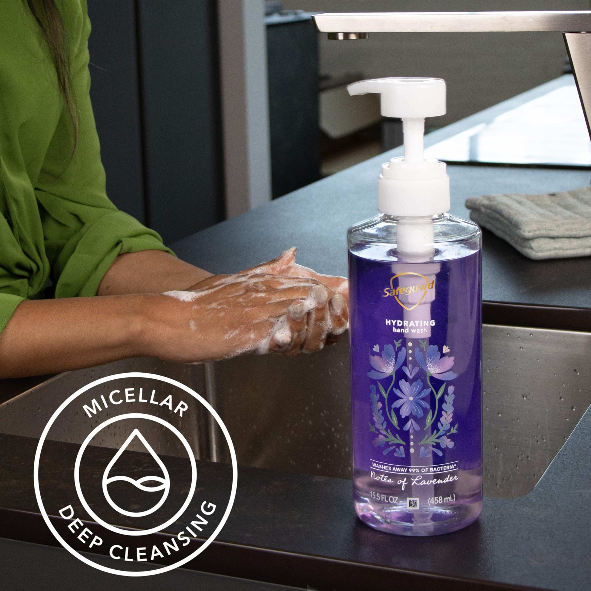 Safeguard Hydrating Liquid Hand Soap, Calming Lavender (4-Pack, 15.5 oz) - Washes Away Bacteria