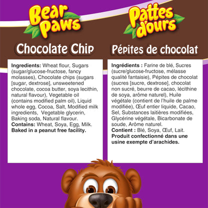 Bear Paws Chocolate Chip Cookies - 480g, 12 Pouches