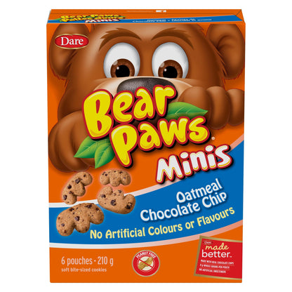 Bear Paws Minis Oatmeal Chocolate Chip Cookies -  210g, 6 Pouches