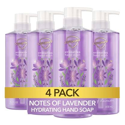 Safeguard Hydrating Liquid Hand Soap, Calming Lavender (4-Pack, 15.5 oz) - Washes Away Bacteria