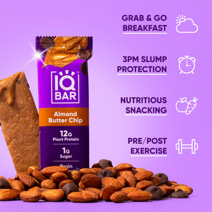 IQBAR Almond Butter Chip Keto Protein Bars – 12 Count | Low Carb, Vegan, Brain & Body Fuel