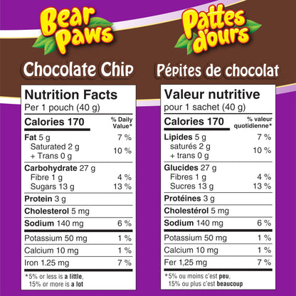 Bear Paws Chocolate Chip Cookies - 480g, 12 Pouches