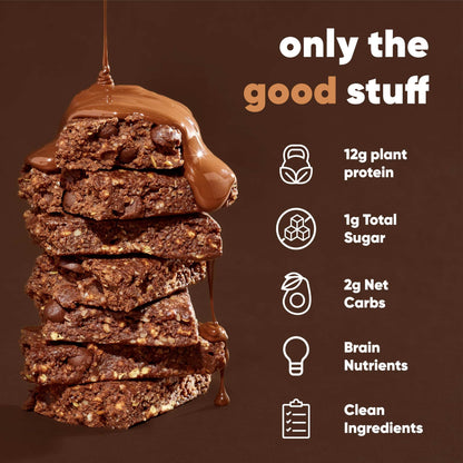 IQBAR Brain and Body Plant Protein Bars - Chocolate Sea Salt - 12-Count Low Carb - Gluten Free, High Fiber, Vegan Snacks - Low Sugar Meal Replacement