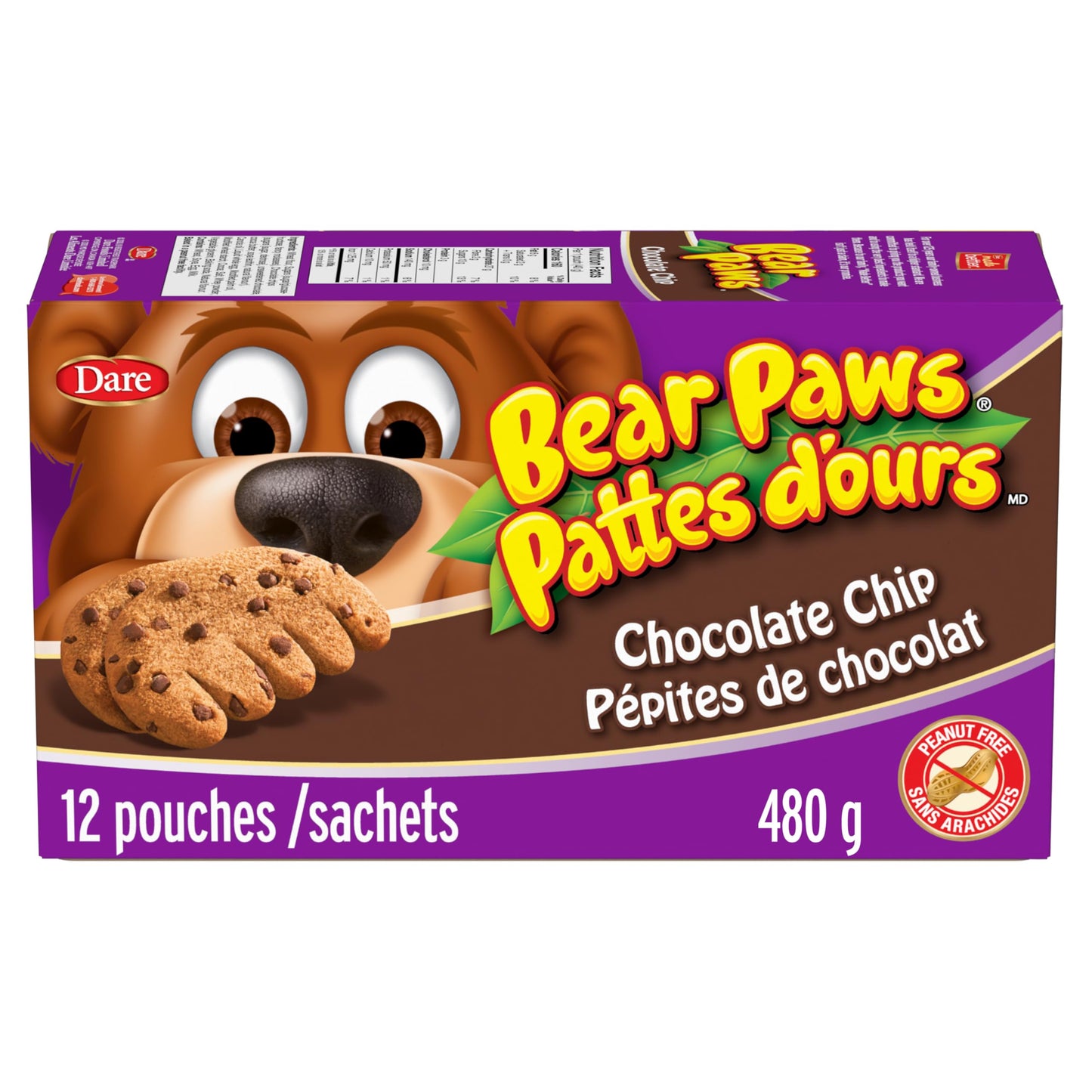 Bear Paws Chocolate Chip Cookies - 480g, 12 Pouches