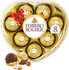 FERRERO ROCHER Fine Hazelnut Milk Chocolate; Heart Shaped Gift Box; 8 Count; Individually Wrapped Chocolate; Valentines Day Chocolate; 100 Grams