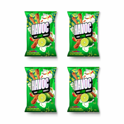 Havoc Fiery Lime Rolled Tortilla Chips - Intense & Spicy 4 Pack (80g Bags)