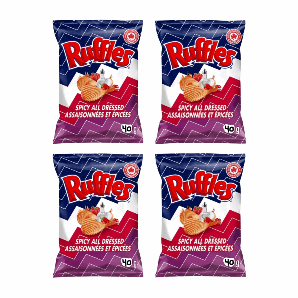 Ruffles Spicy All Dressed Ridged Chips - Spicy & Tangy 4 Snack Pack (40g)