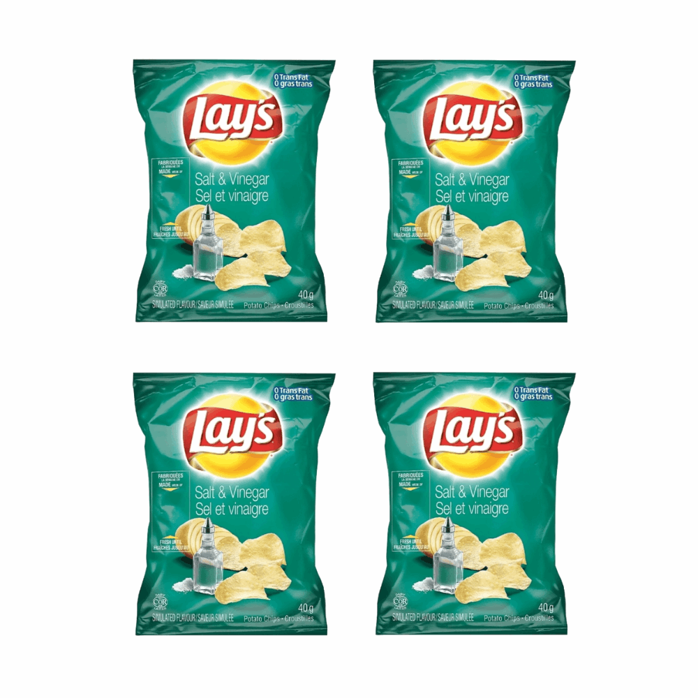 Lay's Salt & Vinegar Tangy Potato Chips - 4 Snack Pack (40g)