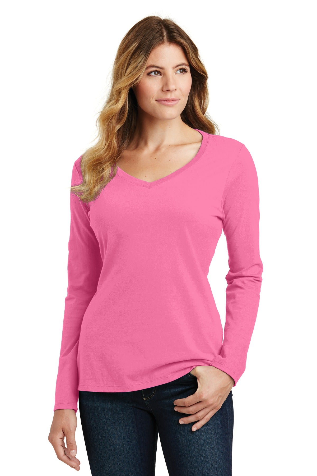 Port & Co™ Women's Long Sleeve Fan Favorite V-Neck Tee. LPC450VLS