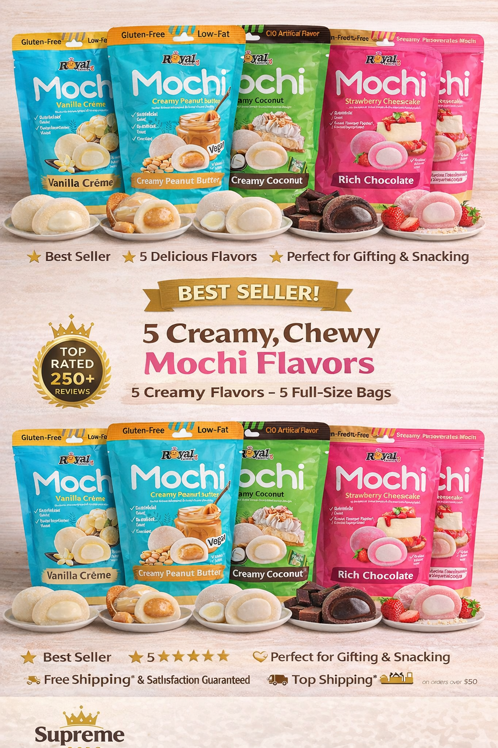 Mochi Variety Pack with 5 Assorted Creamy Mochi Dessert Flavors