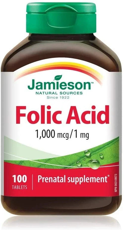 Jamieson Folic Acid 1000 mcg: Essential Daily Support for Cellular Health – 100 Tablets