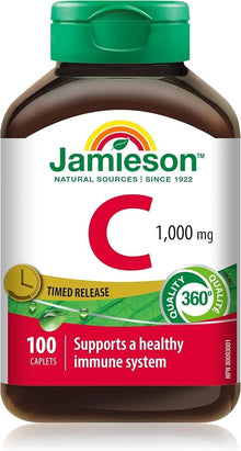 Jamieson Vitamin C 1000mg Timed Release: Immune Support & Antioxidant Caplets – 100 Count